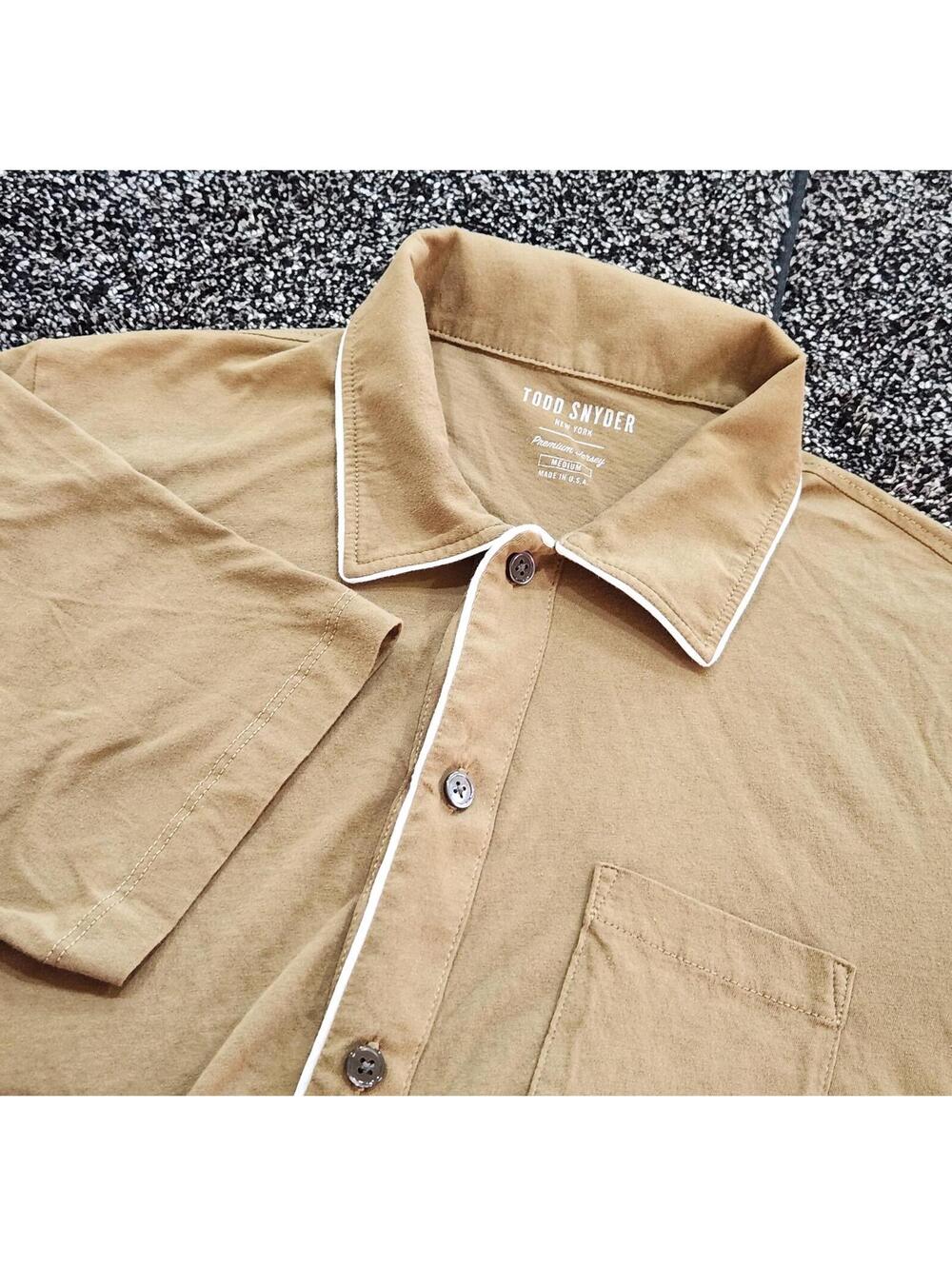 Todd Snyder Montauk Tipped Polo Size medium Umber Brown Full Placket Knit USA